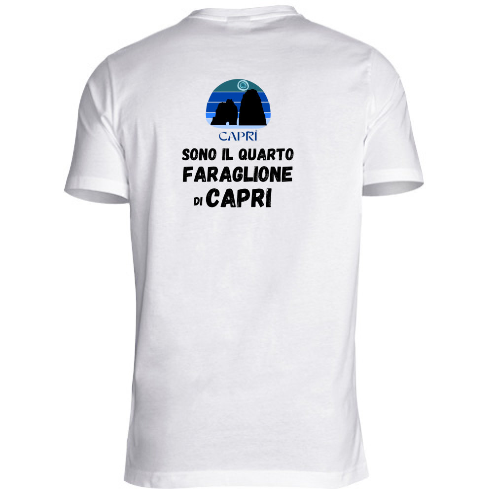 T-Shirt Unisex Scollo V SONO IL QUARTO FARAGLIONE DI CAPRI SCRITTA NERA