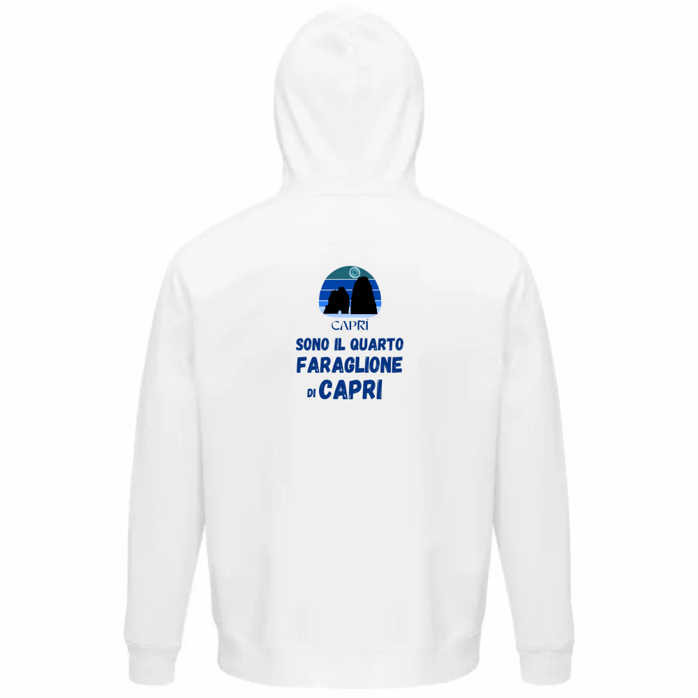 Felpa Organica Unisex Cappuccio SONO IL QUARTO FARAGLIONE DI CAPRI SCRITTA BLUE