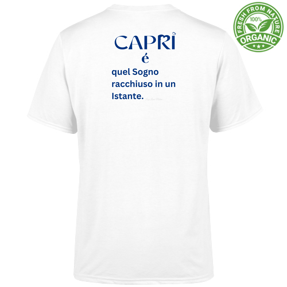 T-Shirt Unisex Organic Capri Sogno racchiuso in un istante scritta Blue