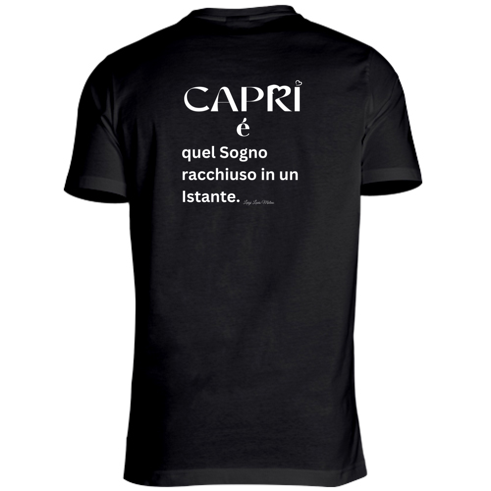 T-Shirt Unisex Scollo V Capri Sogno racchiuso in un istante scritta bianca