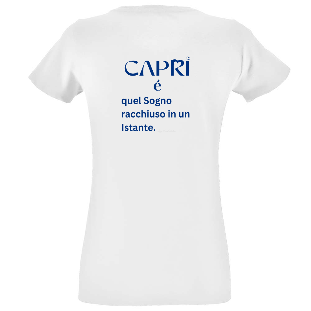 T-Shirt Women Fit Capri Sogno racchiuso in un istante scritta Blue