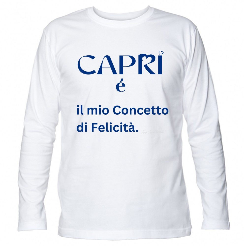 T-Shirt Unisex Manica Lunga Capri é il mio concetto di Felicità scritta Blue