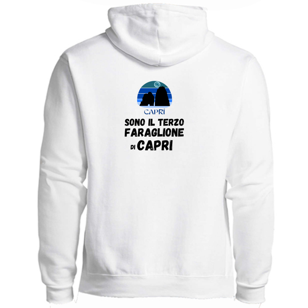 Felpa Premium Cappuccio Zip SONO IL TERZO FARAGLIONE DI CAPRI SCRITTA NERA