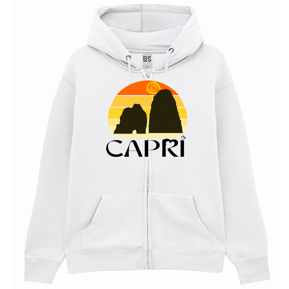 Felpa Premium Cappuccio Zip CAPRI TRAMONTO VINTAGE SCRITTA NERA