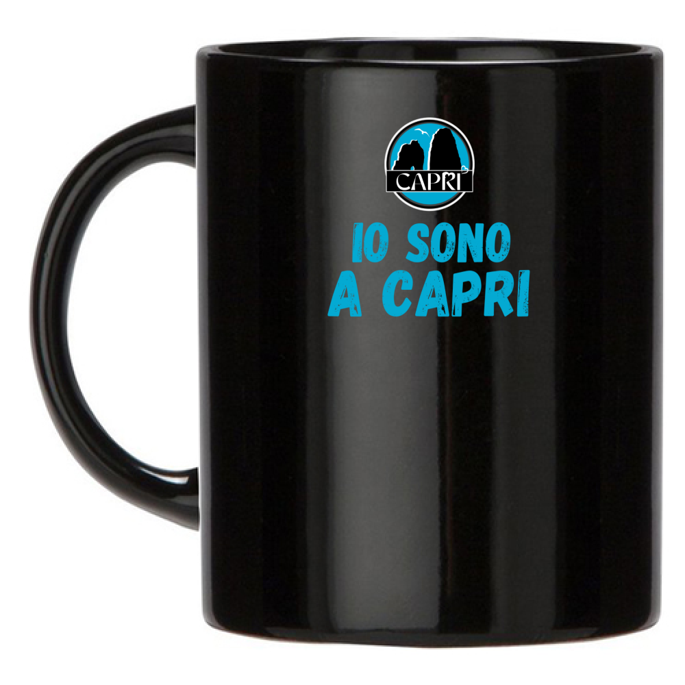 Black Mug I AM IN CAPRI BLUE WRITING