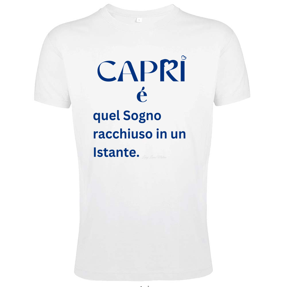 T-Shirt Men Fit Capri Sogno racchiuso in un istante scritta Blue