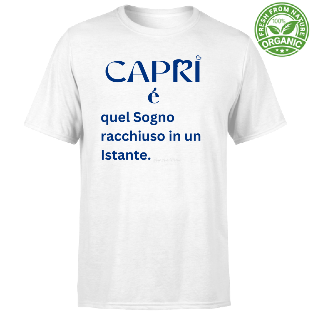 T-Shirt Bambino Organic Capri Sogno racchiuso in un istante scritta Blue