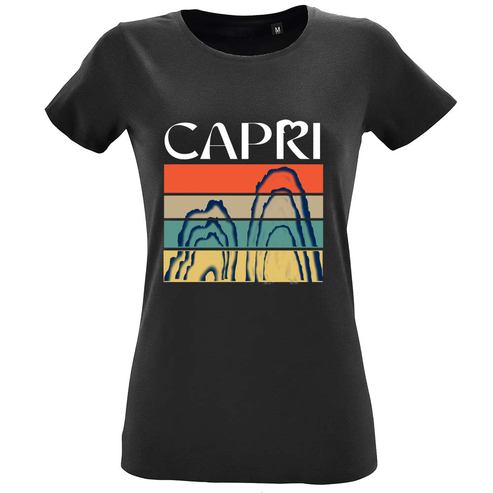 T-Shirt Women Fit CAPRI PORZIONI FARAGLIONI SCRITTA BIANCA