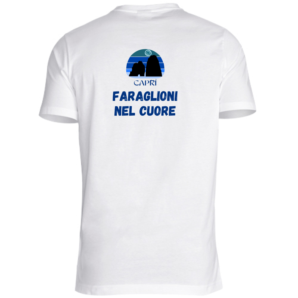 T-Shirt Unisex Large FARAGLIONI DI CAPRI NEL CUORE SCRITTA BLUE