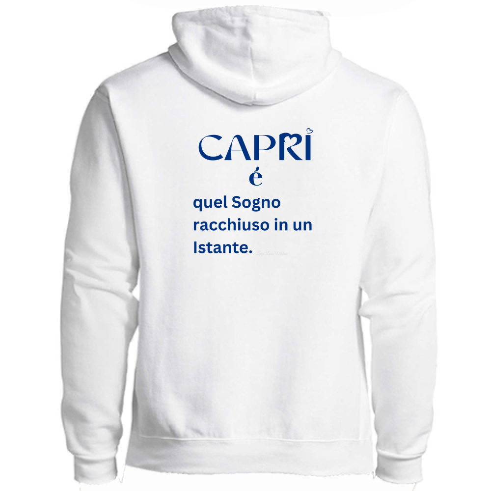 Felpa Premium Cappuccio Zip Capri Sogno racchiuso in un istante scritta Blue