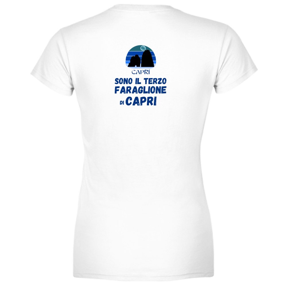 T-Shirt Woman Organic SONO IL TERZO FARAGLIONE DI CAPRI SCRITTA BLU