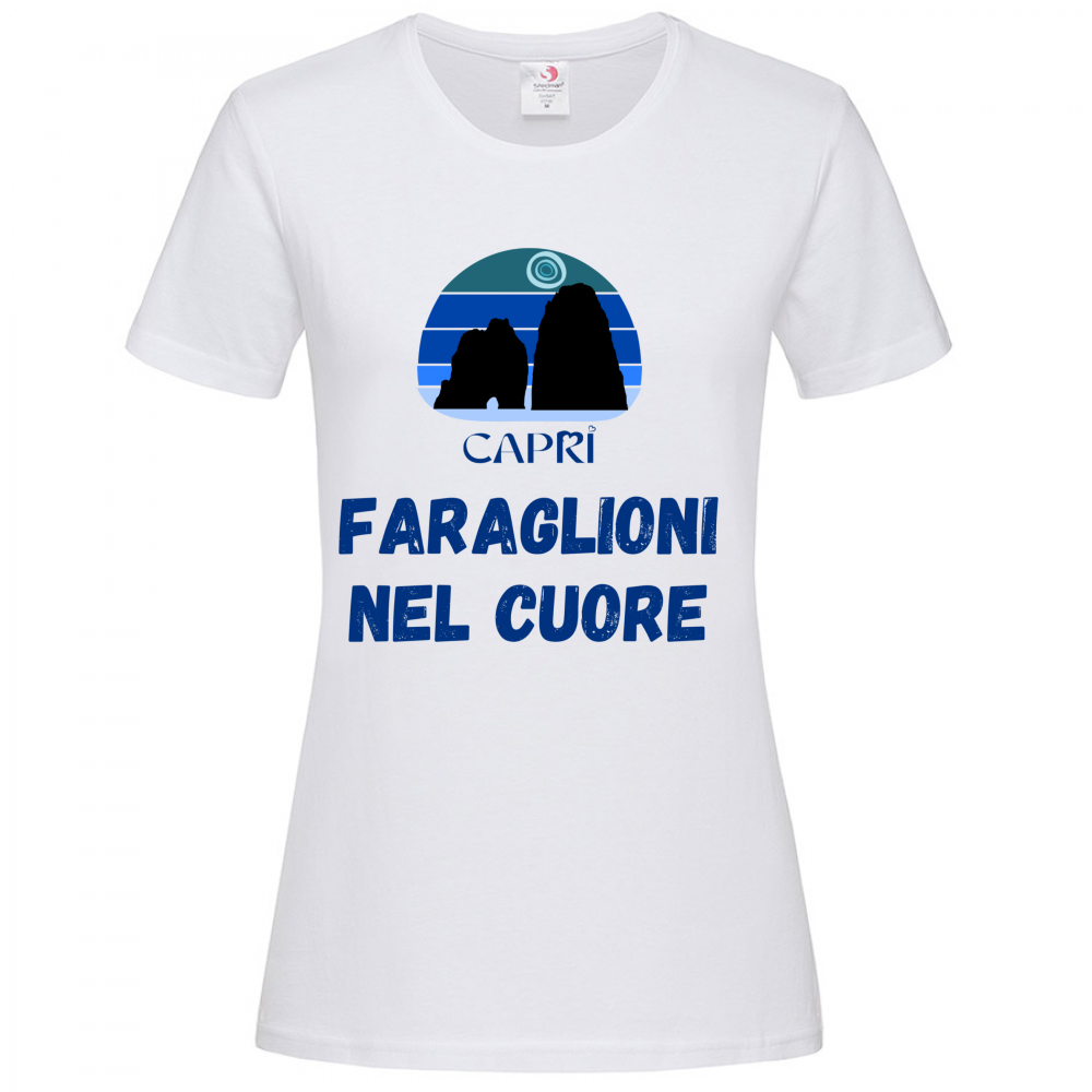 T-Shirt Women Premium FARAGLIONI DI CAPRI NEL CUORE SCRITTA BLUE