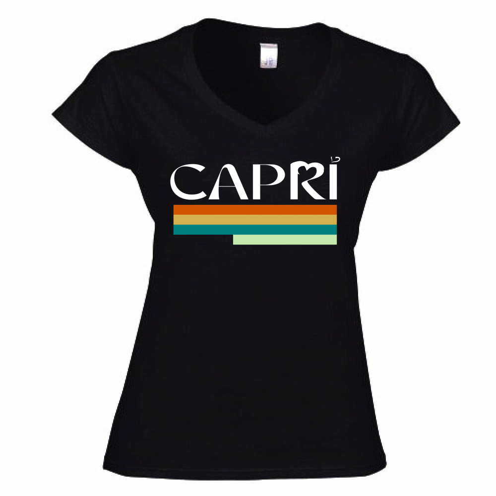 T-Shirt Donna Scollo V CAPRI TECNICOLOR SCRITTA BIANCA