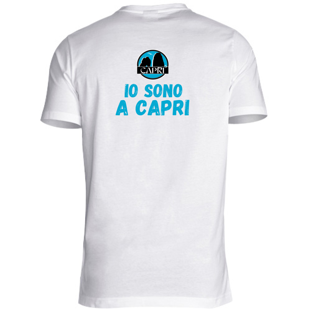 T-Shirt Unisex Scollo V IO SONO A CAPRI SCRITTA AZZURRA