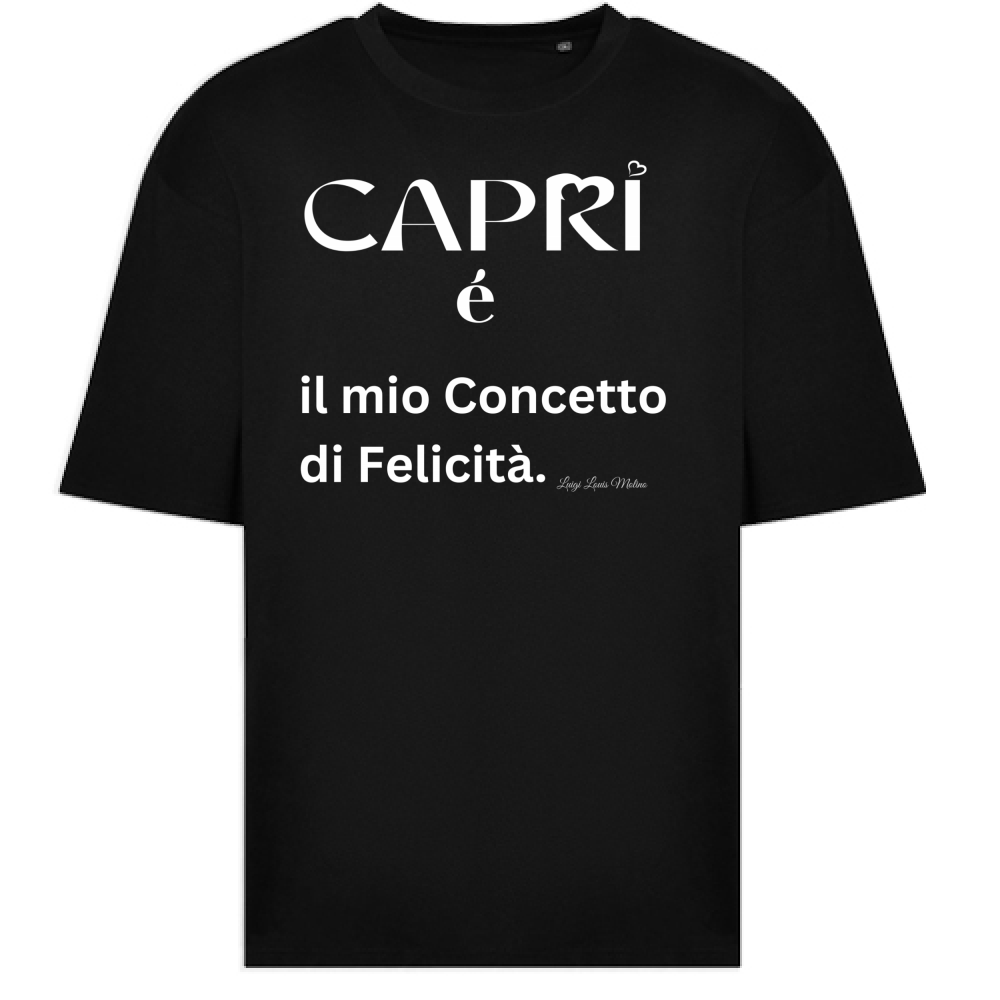 T-Shirt Oversize Capri é il mio concetto di Felicità scritta Bian