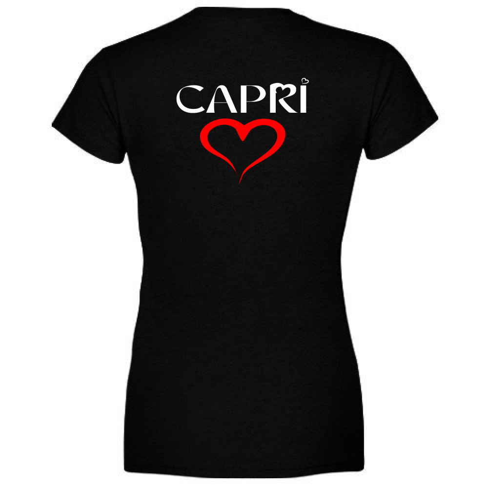 Women's T-Shirt V-Neck HEART CAPRI RED