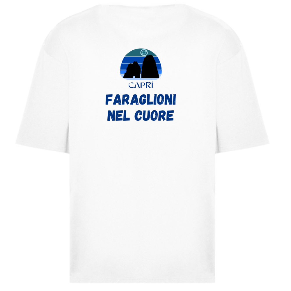 T-Shirt Oversize FARAGLIONI DI CAPRI NEL CUORE SCRITTA BLUE