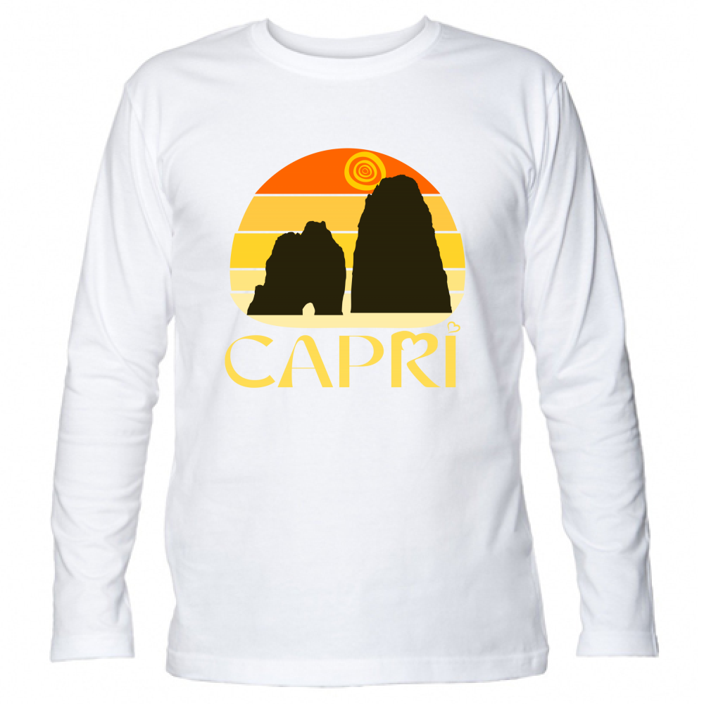 T-Shirt Unisex Manica Lunga CAPRI TRAMONTO VINTAGE SCRITTA GIALLO
