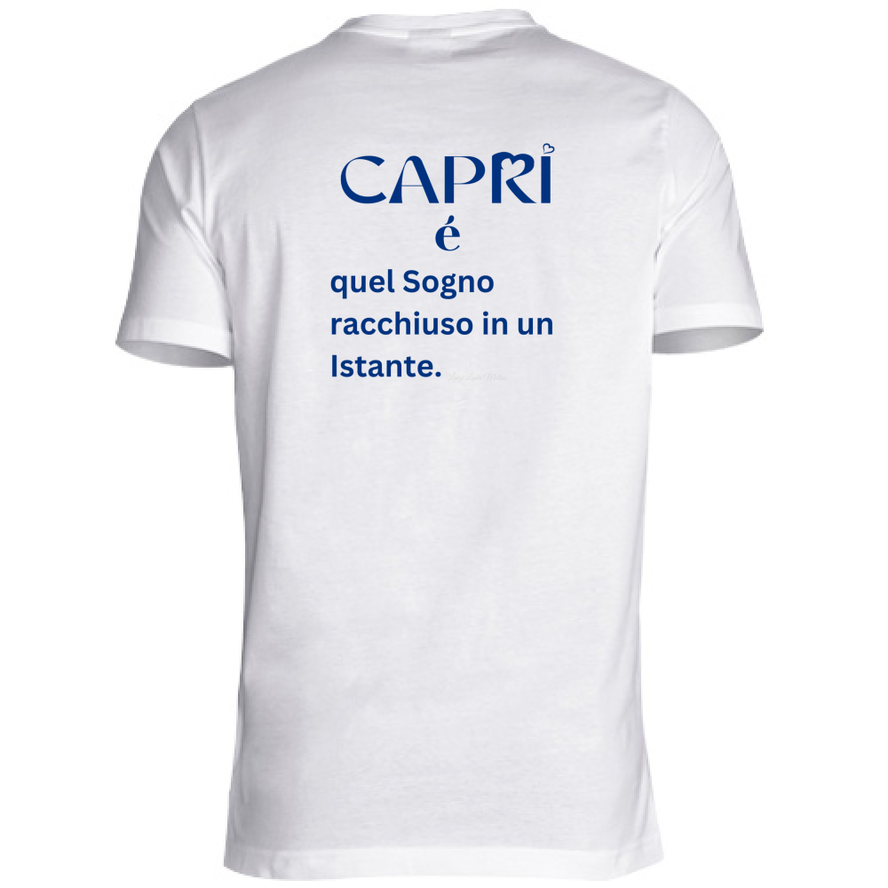 T-Shirt Unisex Scollo V Capri Sogno racchiuso in un istante scritta Blue