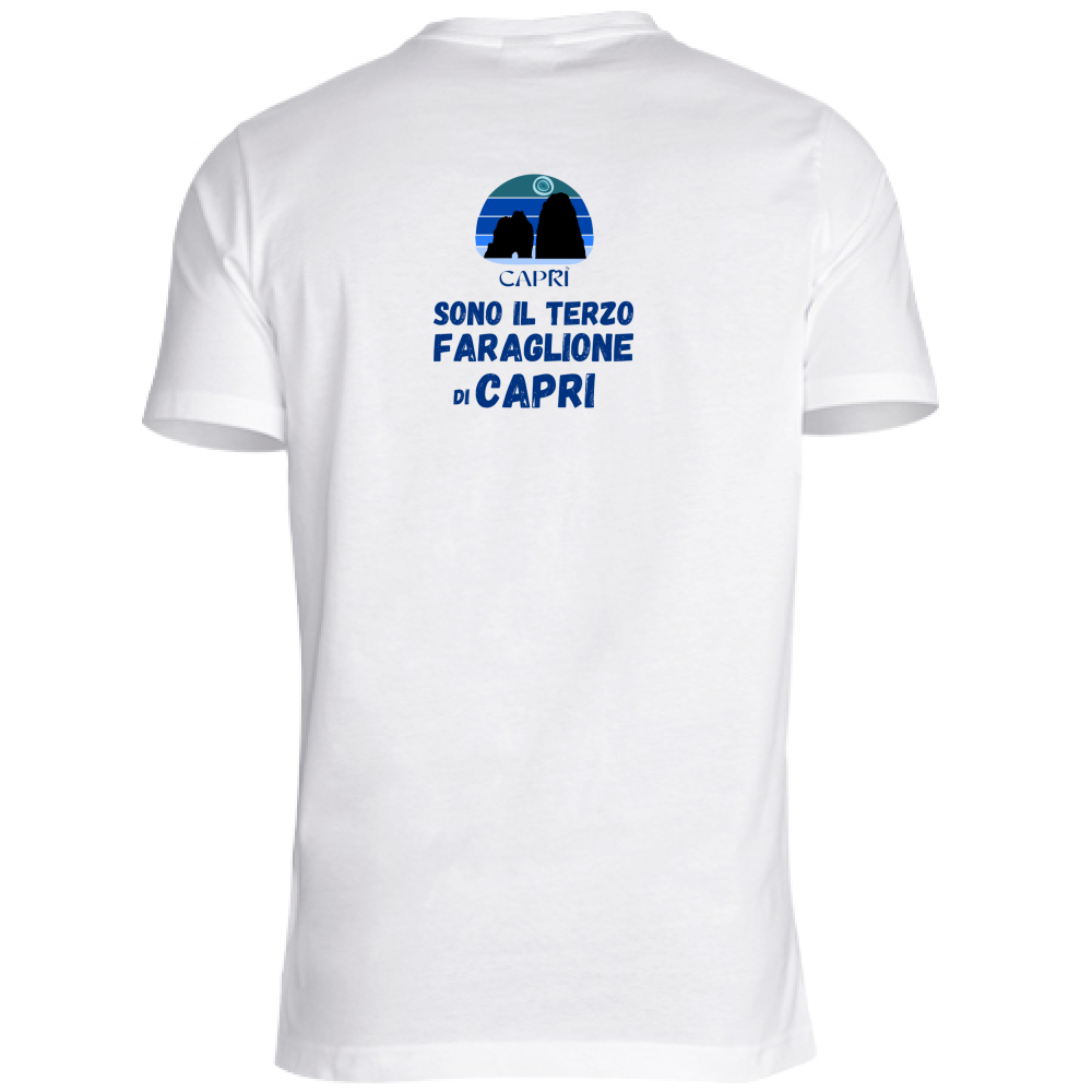 T-Shirt Unisex Large SONO IL TERZO FARAGLIONE DI CAPRI SCRITTA BLU