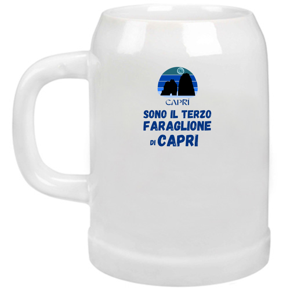 Boccale Birra SONO IL TERZO FARAGLIONE DI CAPRI SCRITTA BLU