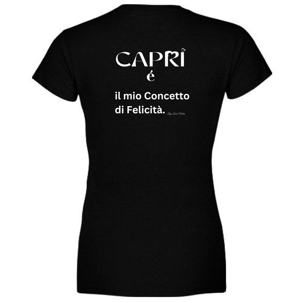 T-Shirt Donna Capri é il mio concetto di Felicità scritta Bian