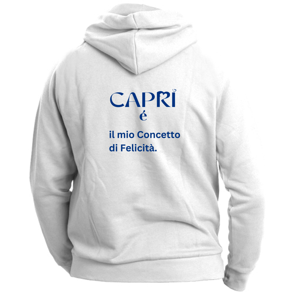 Felpa Unisex con Cappuccio Capri é il mio concetto di Felicità scritta Blue