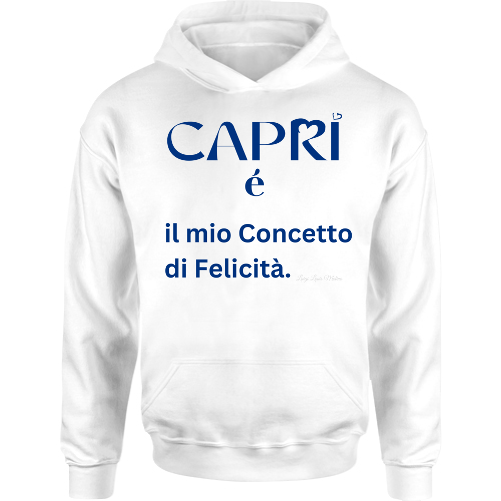 Felpa Bambino con Cappuccio Capri é il mio concetto di Felicità scritta Blue