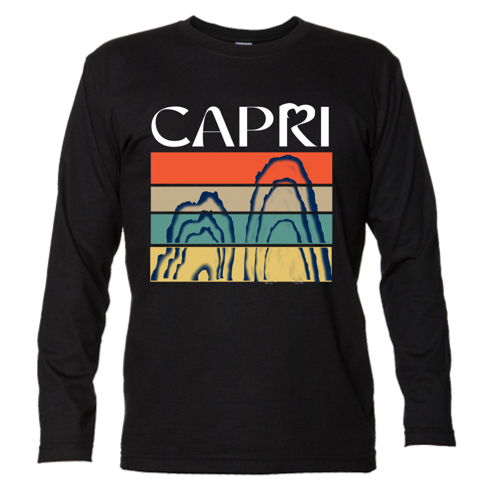 T-Shirt Unisex Manica Lunga CAPRI PORZIONI FARAGLIONI SCRITTA BIANCA