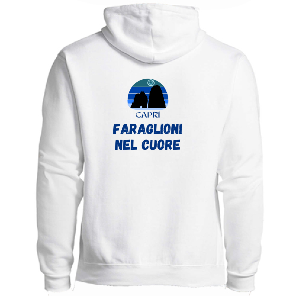 Felpa Premium Cappuccio Zip FARAGLIONI DI CAPRI NEL CUORE SCRITTA BLUE