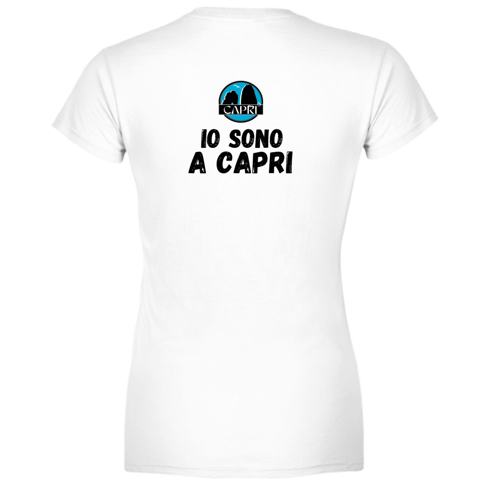 T-Shirt Donna Scollo V IO SONO A CAPRI SCRITTA NERA