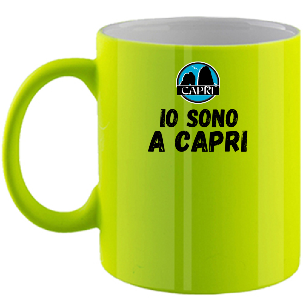 Fluorescent Mug I AM IN CAPRI BLACK WRITING