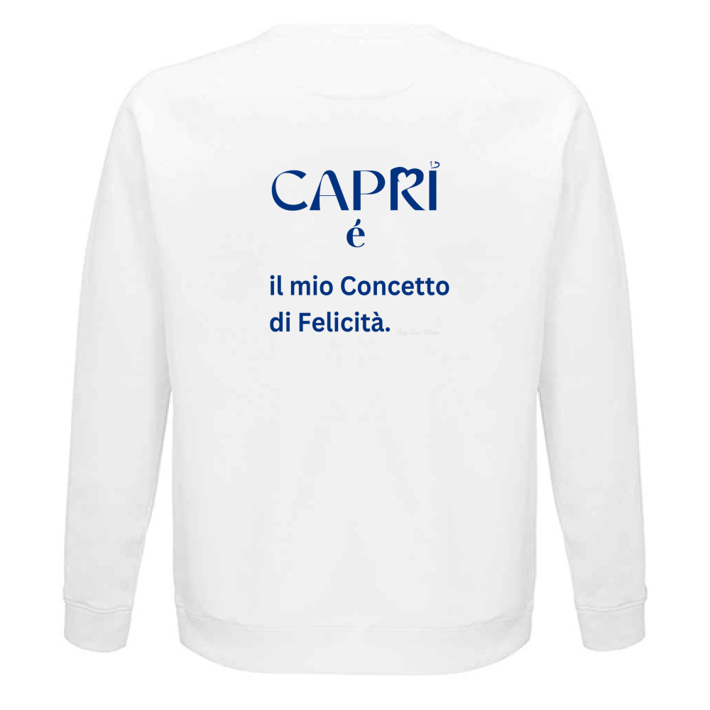 Felpa Unisex Organica Capri é il mio concetto di Felicità scritta Blue