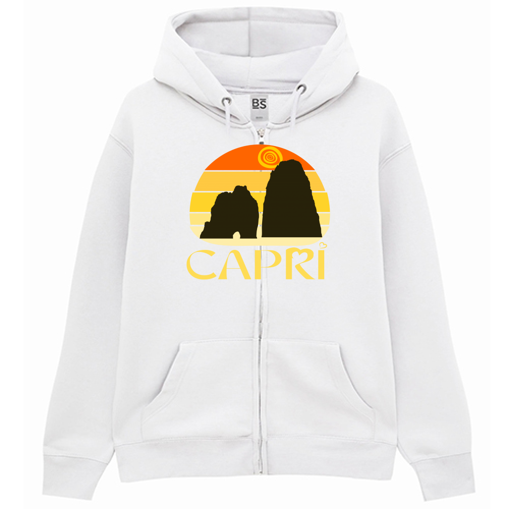 Felpa Premium Cappuccio Zip CAPRI TRAMONTO VINTAGE SCRITTA GIALLO