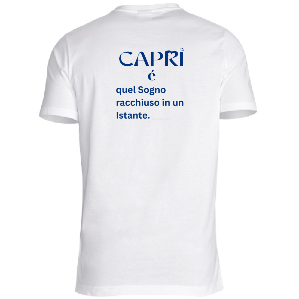 T-Shirt Unisex Large Capri Sogno racchiuso in un istante scritta Blue