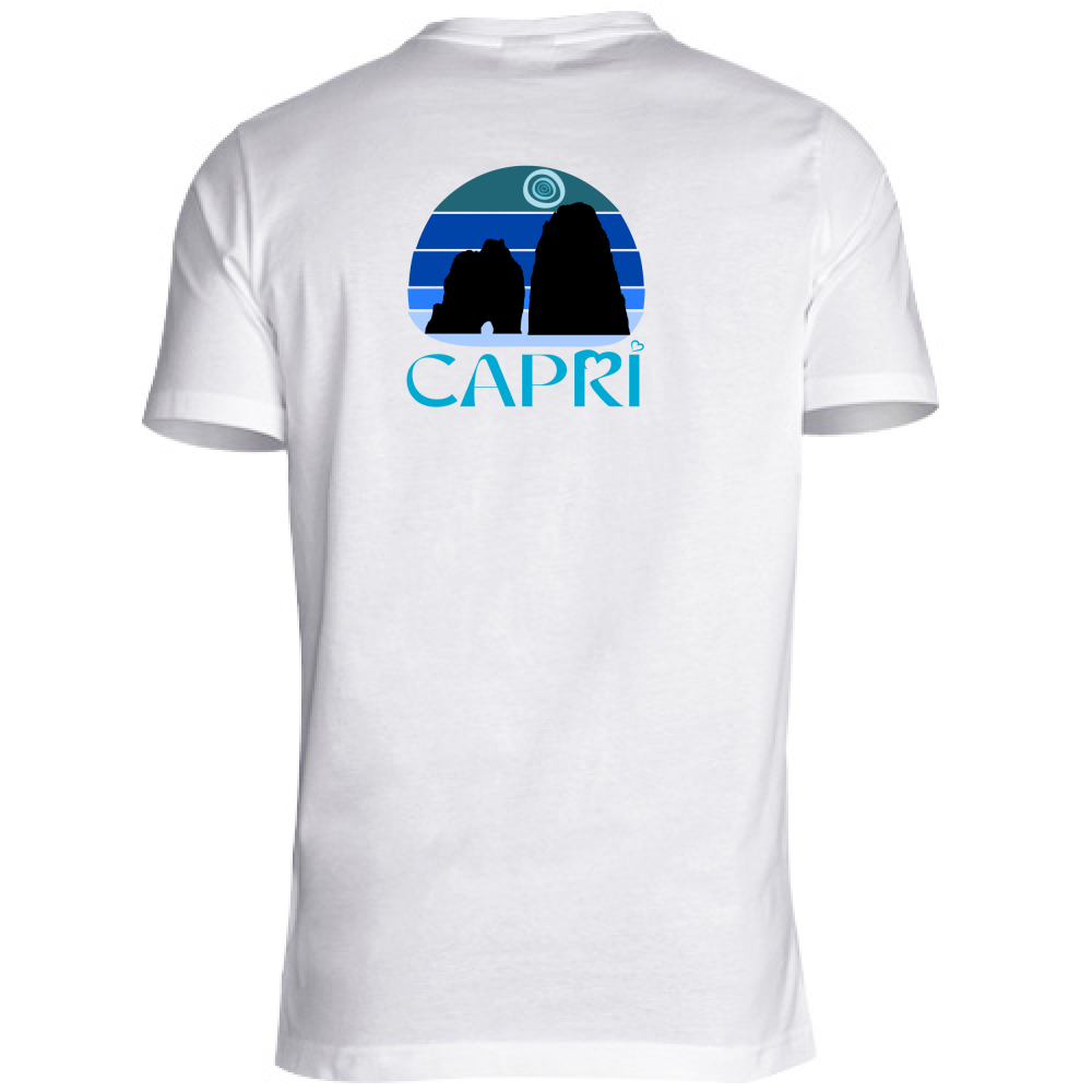 T-Shirt Unisex Scollo V CAPRI VINTAGE TRAMONTO AZZURRATO