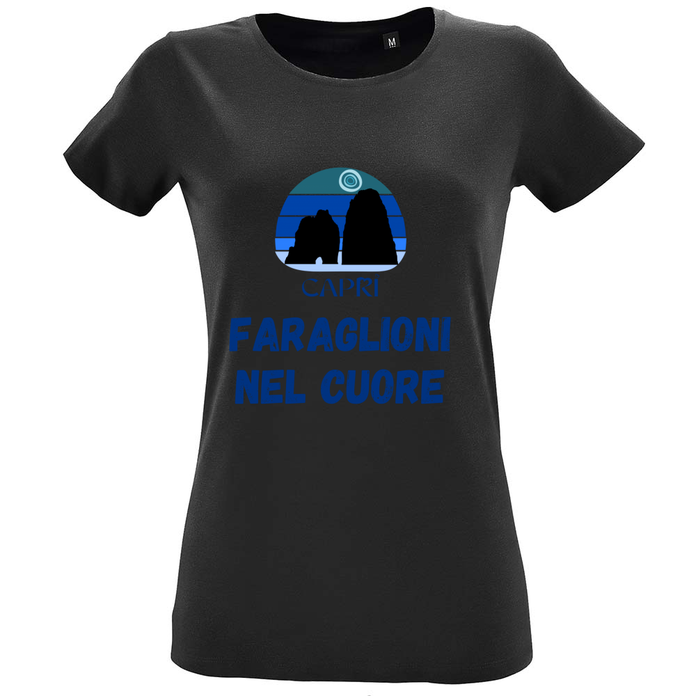T-Shirt Women Fit FARAGLIONI DI CAPRI NEL CUORE SCRITTA BLUE