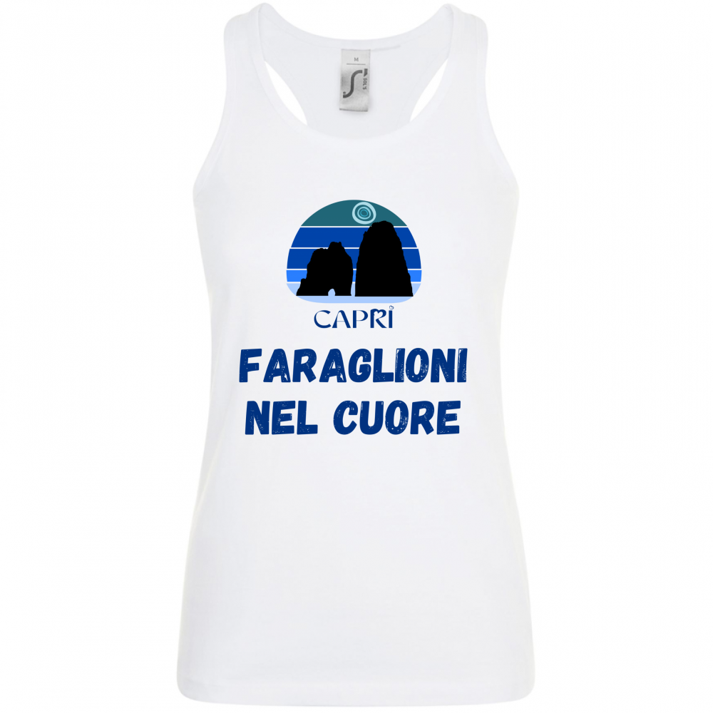 Canotta Donna FARAGLIONI DI CAPRI NEL CUORE SCRITTA BLUE