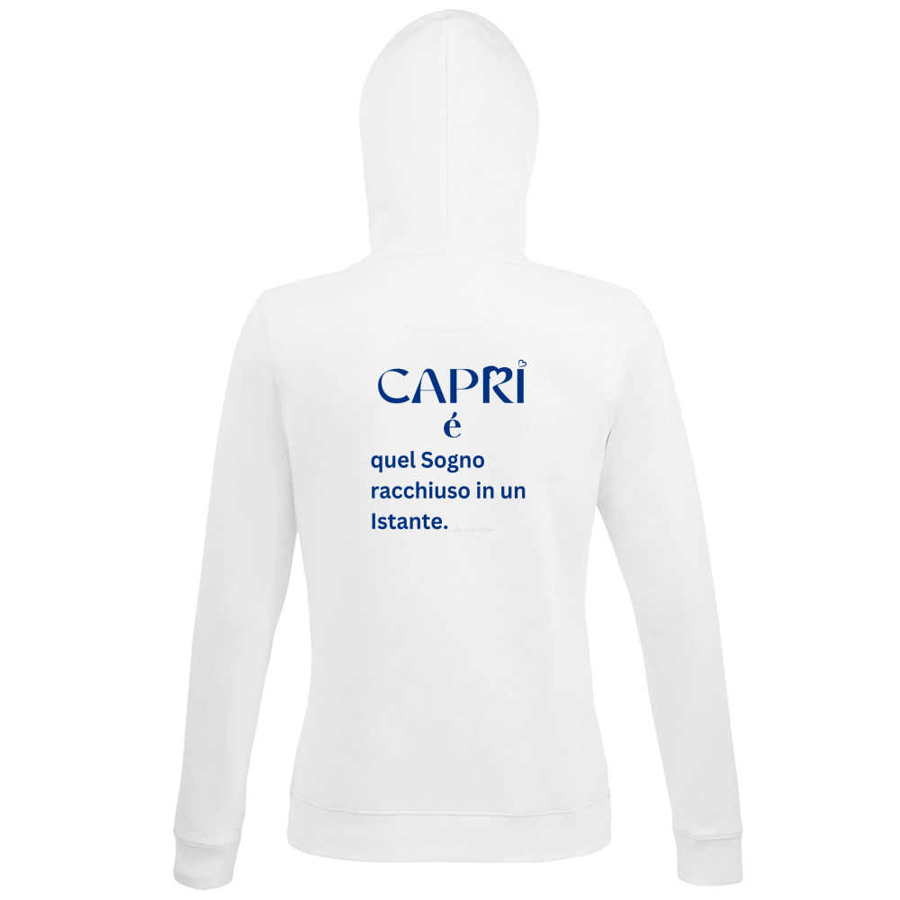 Hoodie Premium Women Capri Sogno racchiuso in un istante scritta Blue