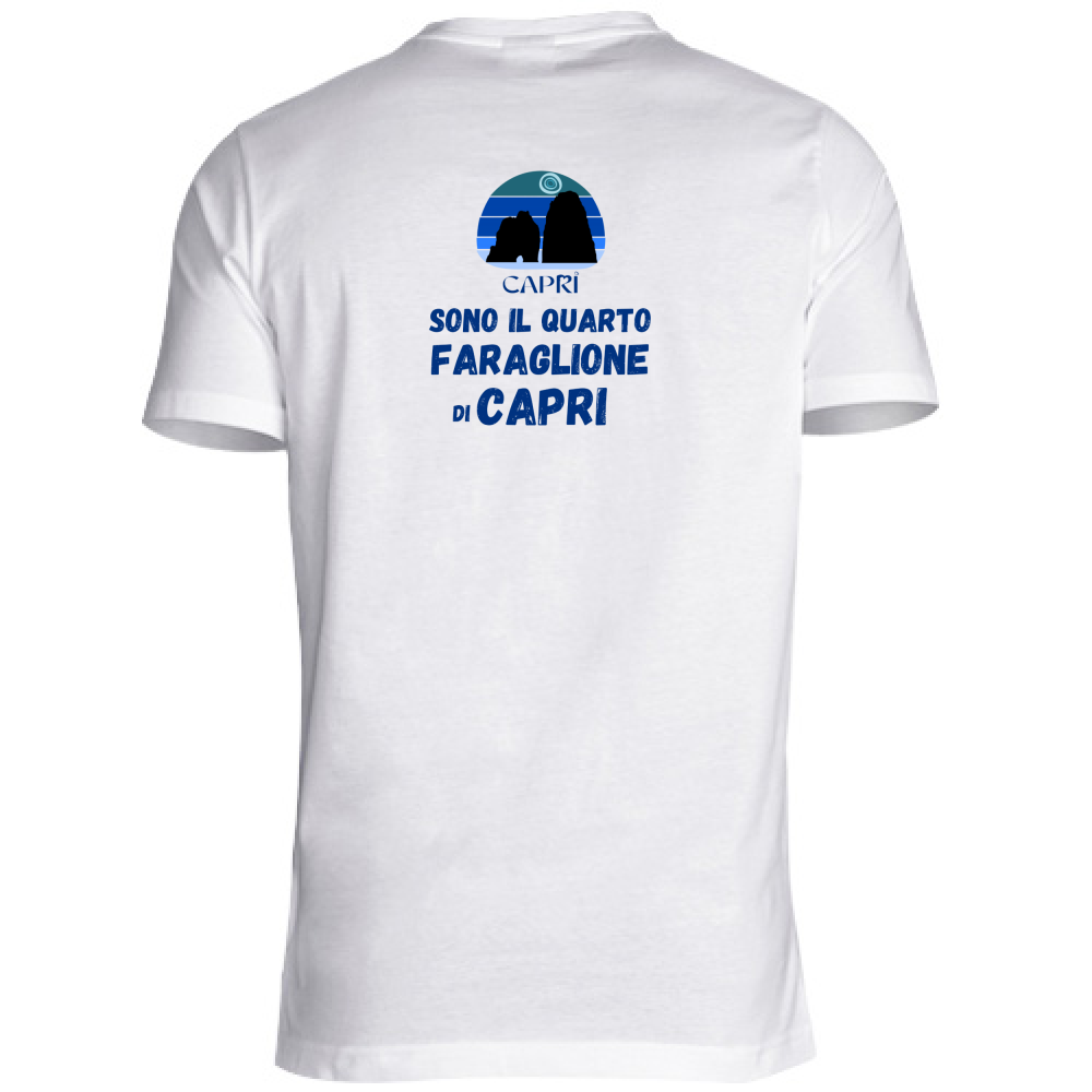 T-Shirt Unisex Scollo V SONO IL QUARTO FARAGLIONE DI CAPRI SCRITTA BLUE