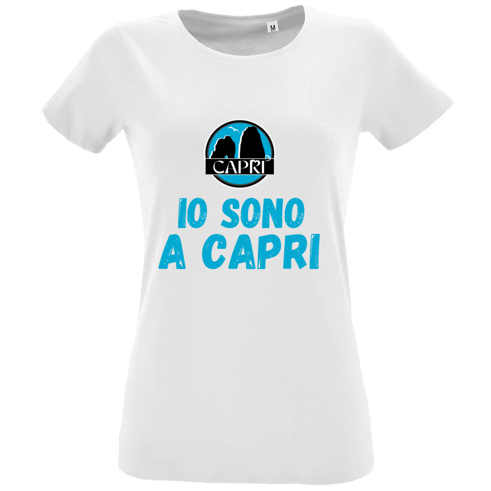 T-Shirt Women Fit IO SONO A CAPRI SCRITTA AZZURRA