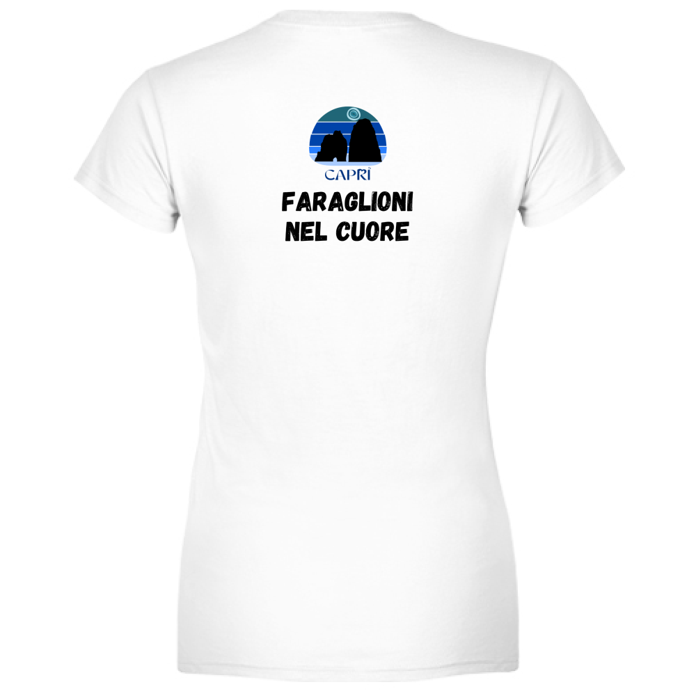 T-Shirt Woman Organic FARAGLIONI DI CAPRI NEL CUORE SCRITTA NERA