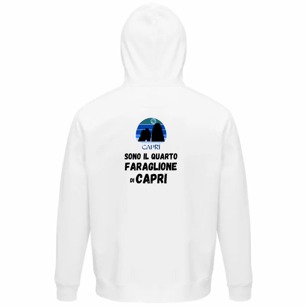 Felpa Organica Unisex Cappuccio SONO IL QUARTO FARAGLIONE DI CAPRI SCRITTA NERA