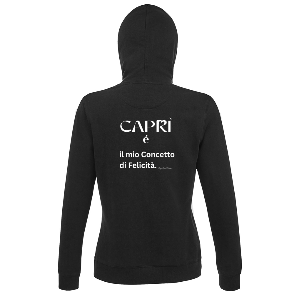 Hoodie Premium Women Capri é il mio concetto di Felicità scritta Bian