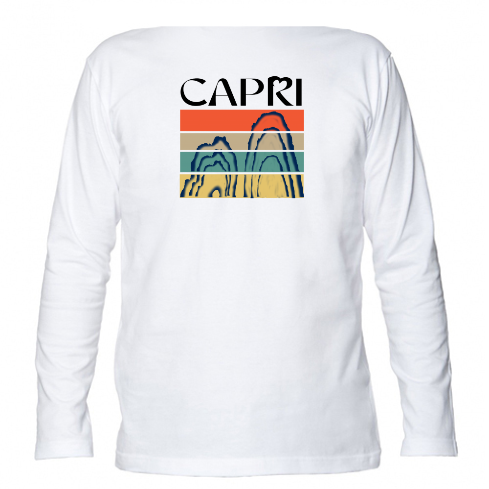 T-Shirt Unisex Manica Lunga CAPRI PORZIONI FARAGLIONI SCRITTA NERA