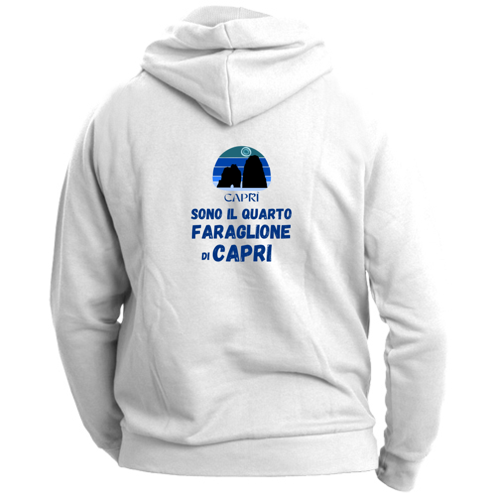 Felpa Unisex con Cappuccio SONO IL QUARTO FARAGLIONE DI CAPRI SCRITTA BLUE
