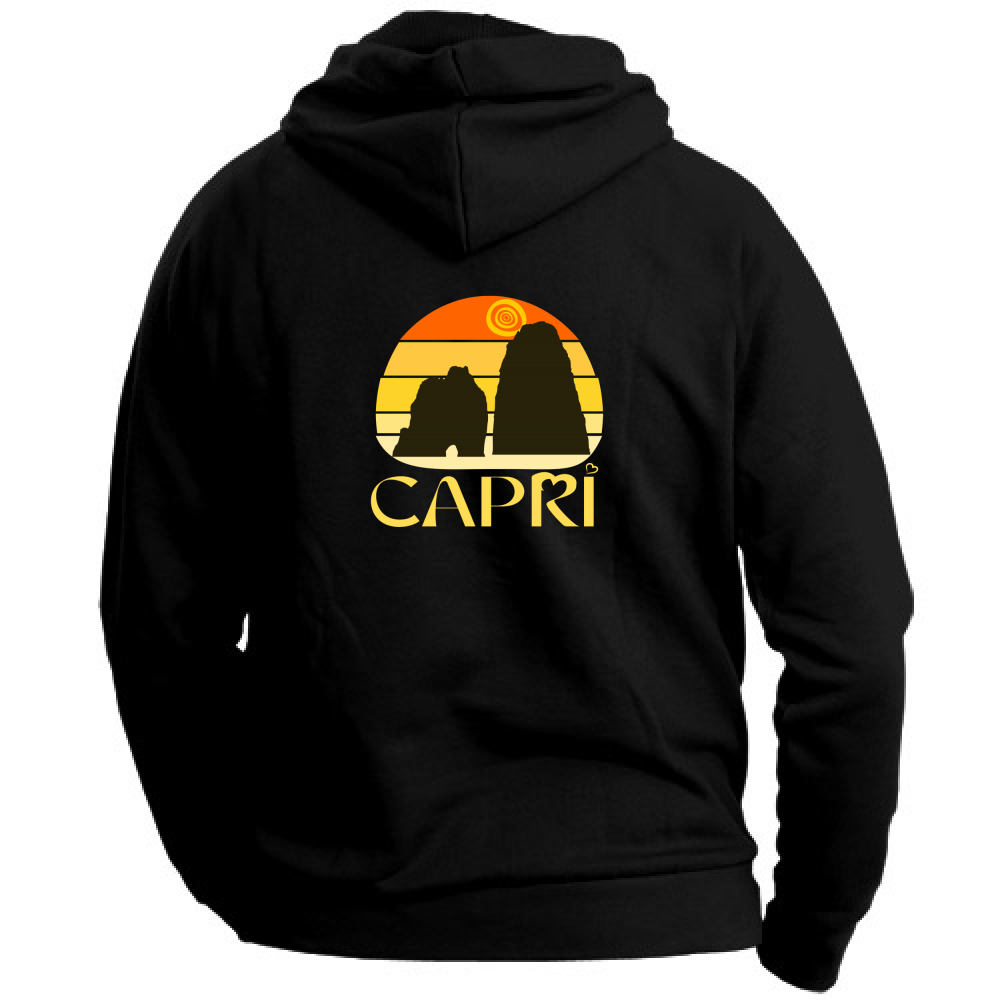 Felpa con Cappuccio Unisex Large CAPRI TRAMONTO VINTAGE SCRITTA GIALLO