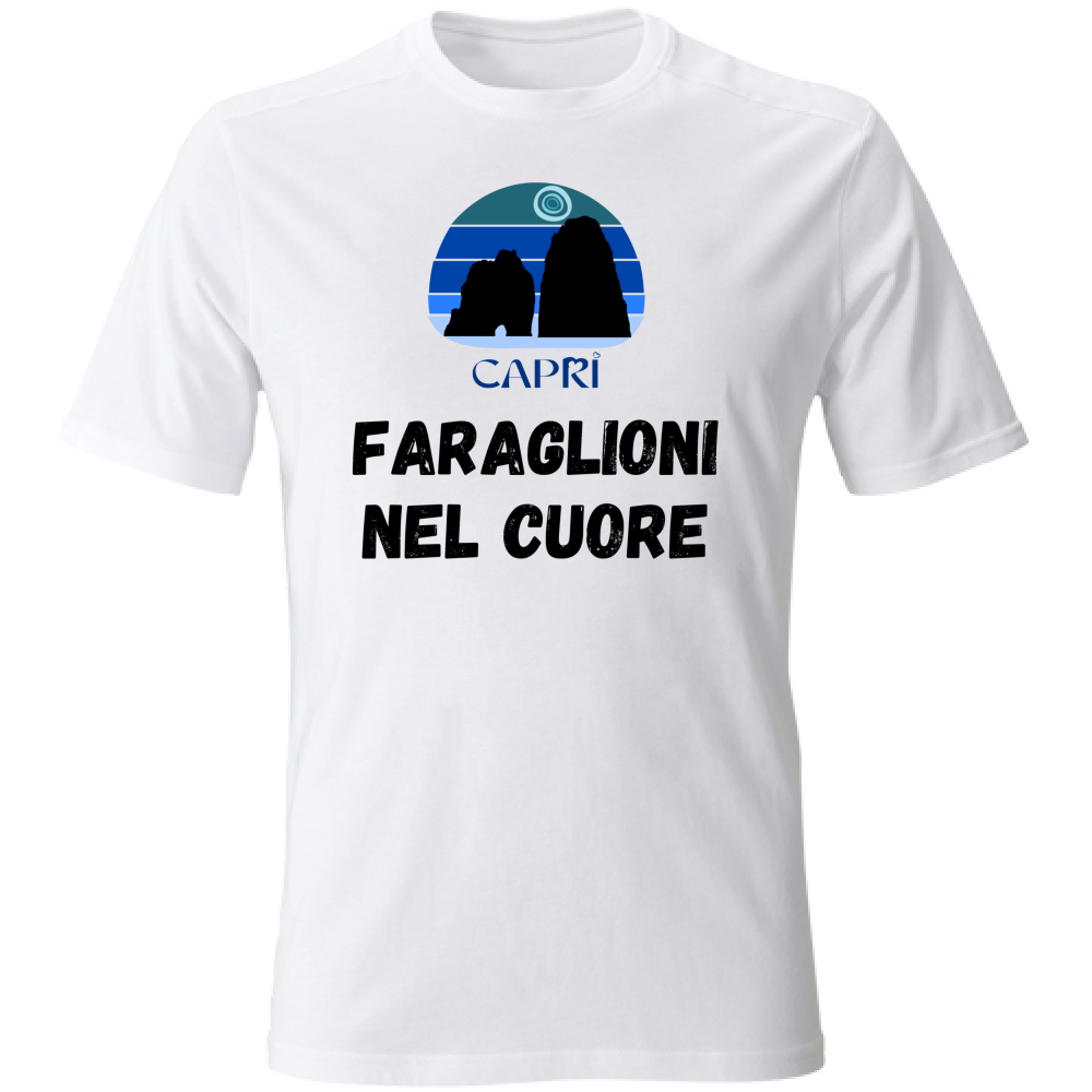 T-Shirt Unisex Large FARAGLIONI DI CAPRI NEL CUORE SCRITTA NERA
