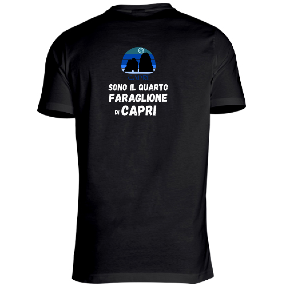T-Shirt Unisex Scollo V SONO IL QUARTO FARAGLIONE DI CAPRI SCRITTA BIANCA