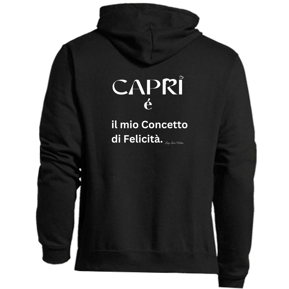 Felpa Premium Cappuccio Zip Capri é il mio concetto di Felicità scritta Bian